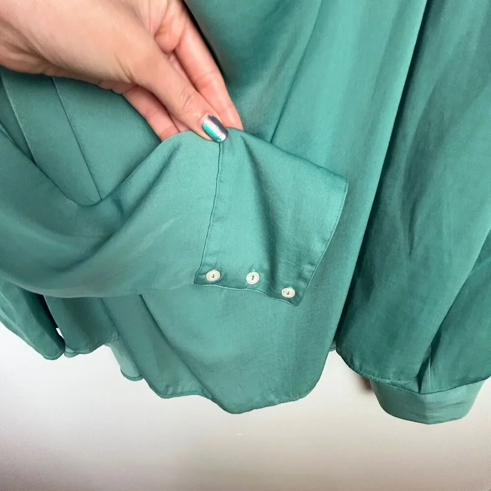 NWT Free People Shine Bright Cowl Top Collared Drape Blouse Vert de Mer Green XL